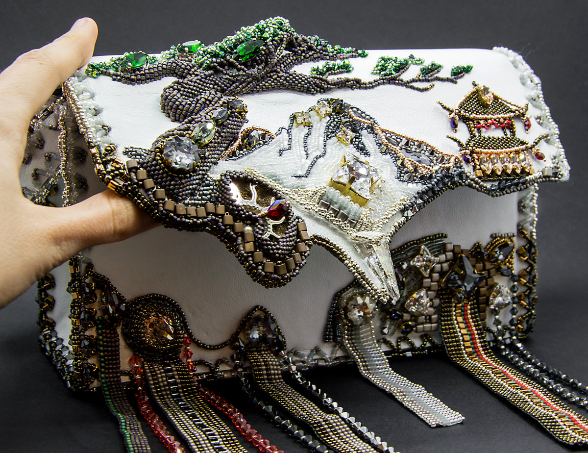 HARMONY OF ELEMENTS, one-of-one beaded art handbag by Wiciya
